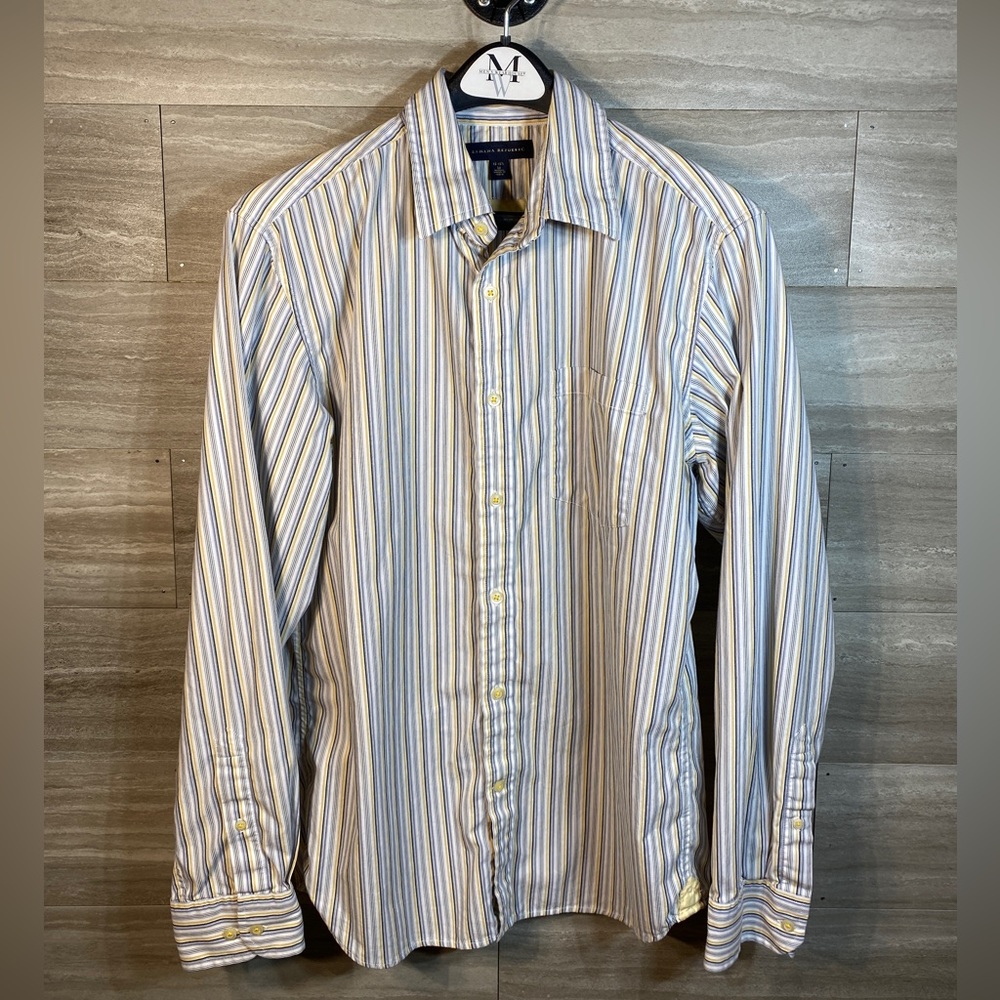 Banana Republic Button Up Long Sleeve Shirt Mens M Blue Yellow Striped Cotton